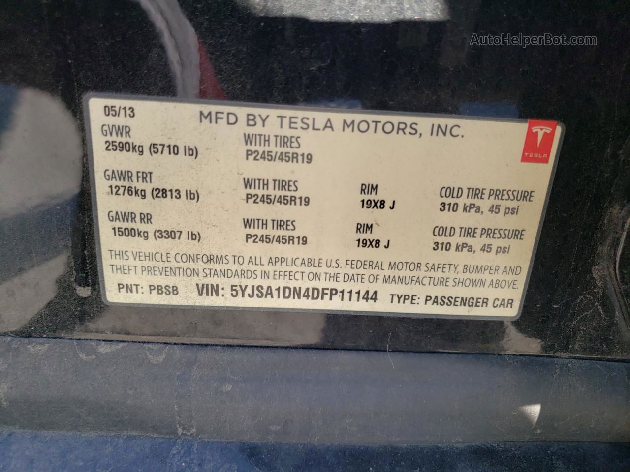 2013 Tesla Model S  Black vin: 5YJSA1DN4DFP11144