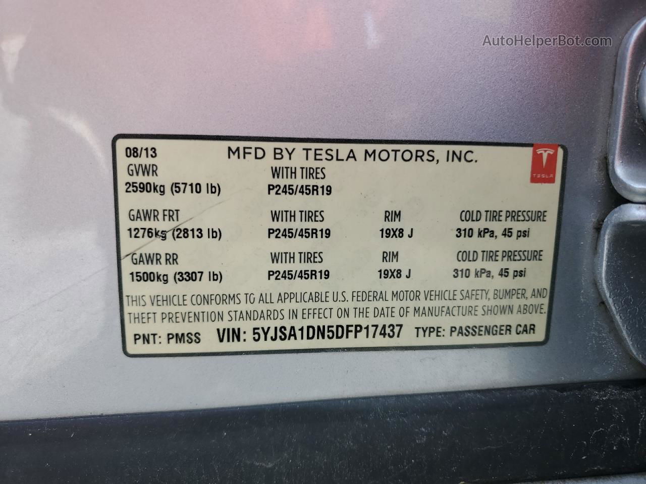 2013 Tesla Model S  Silver vin: 5YJSA1DN5DFP17437