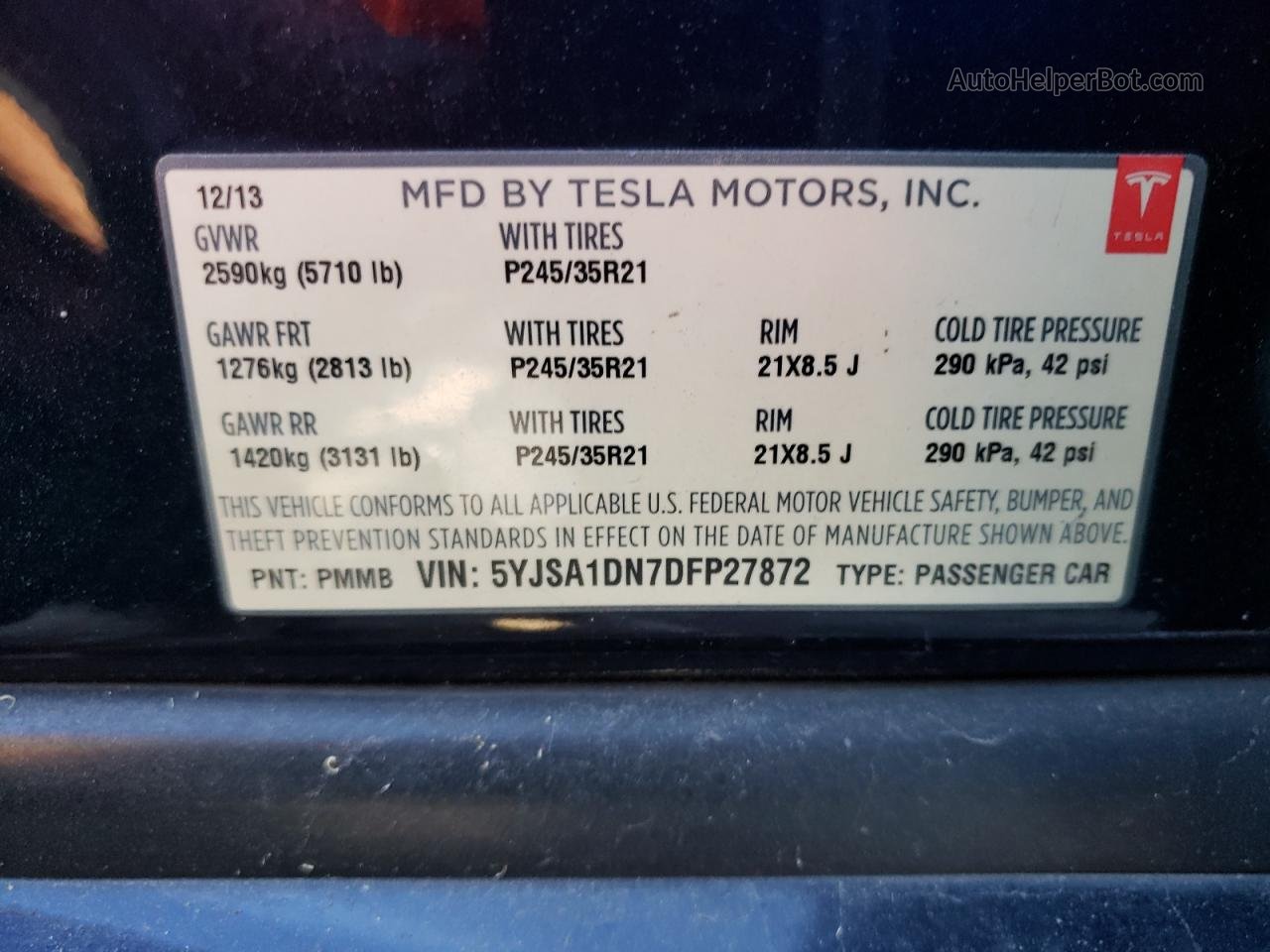 2013 Tesla Model S  Black vin: 5YJSA1DN7DFP27872