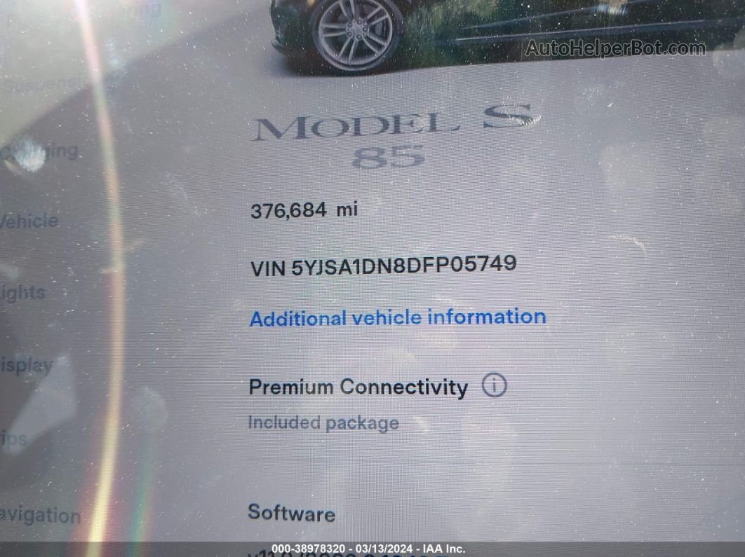 2013 Tesla Model S   Черный vin: 5YJSA1DN8DFP05749