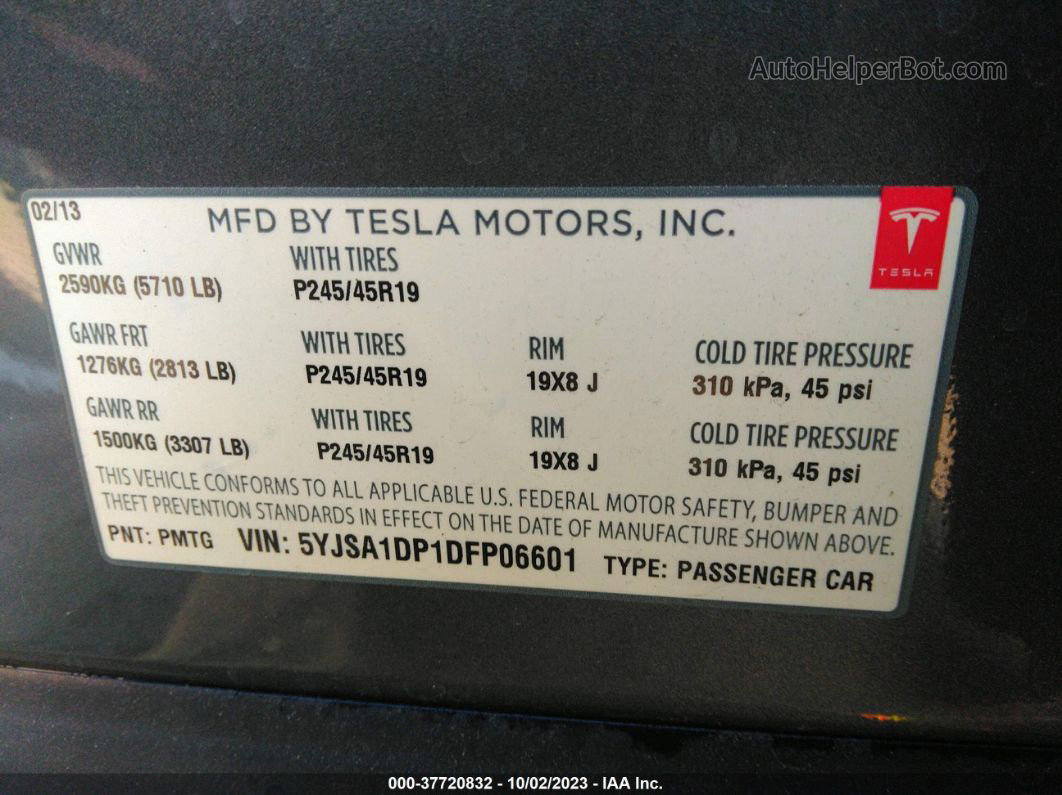 2013 Tesla Model S Performance Gray vin: 5YJSA1DP1DFP06601