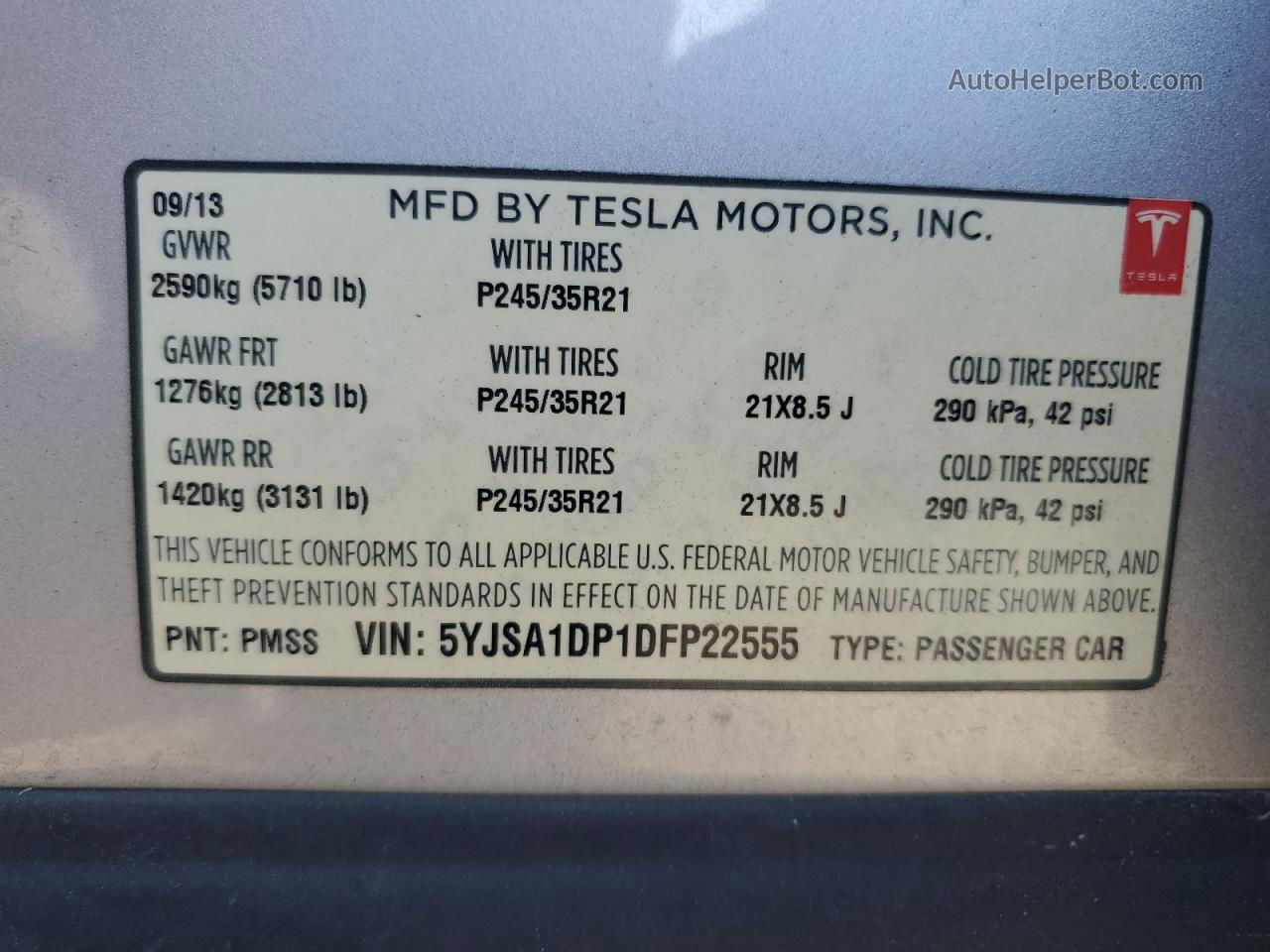 2013 Tesla Model S  Silver vin: 5YJSA1DP1DFP22555