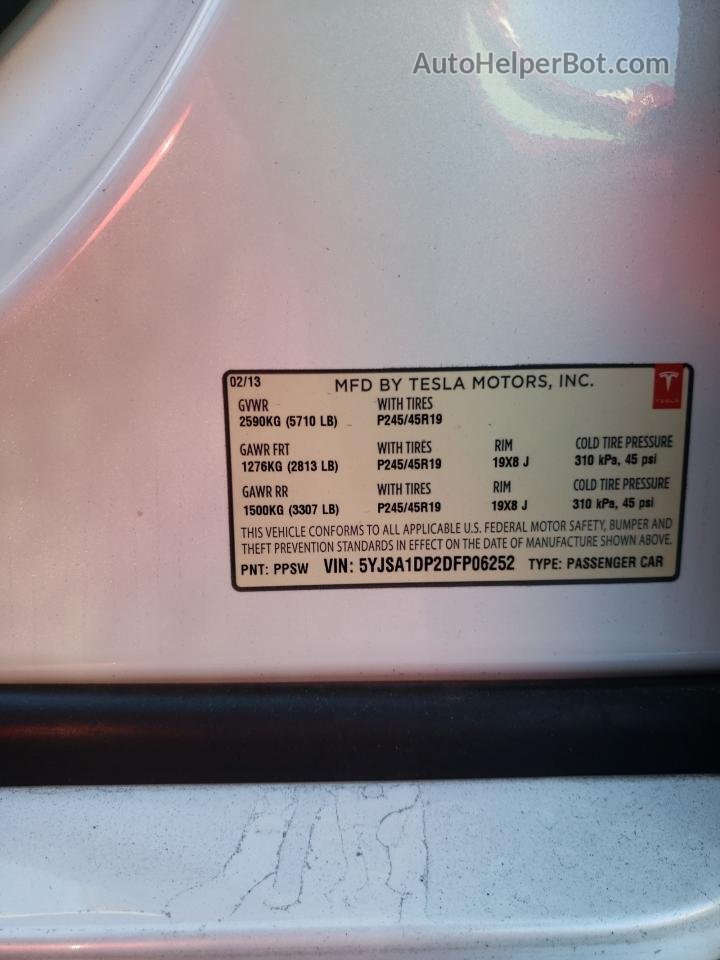 2013 Tesla Model S  White vin: 5YJSA1DP2DFP06252
