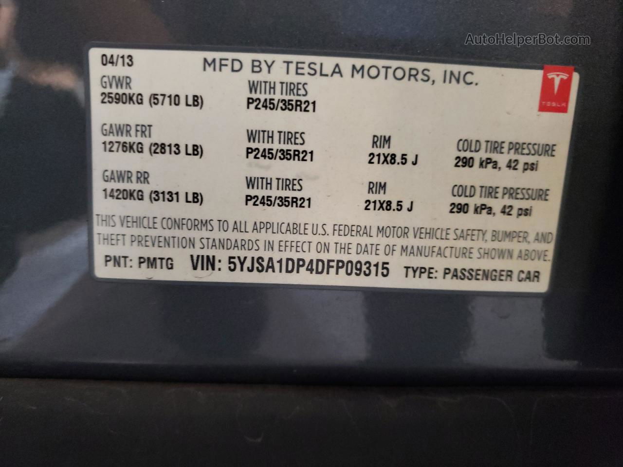 2013 Tesla Model S  Gray vin: 5YJSA1DP4DFP09315