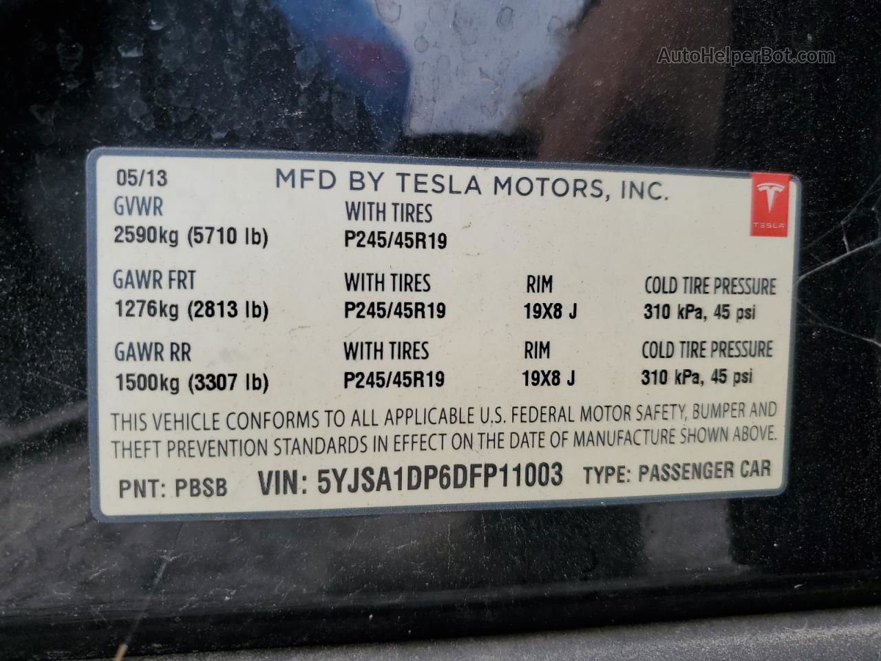 2013 Tesla Model S  Черный vin: 5YJSA1DP6DFP11003