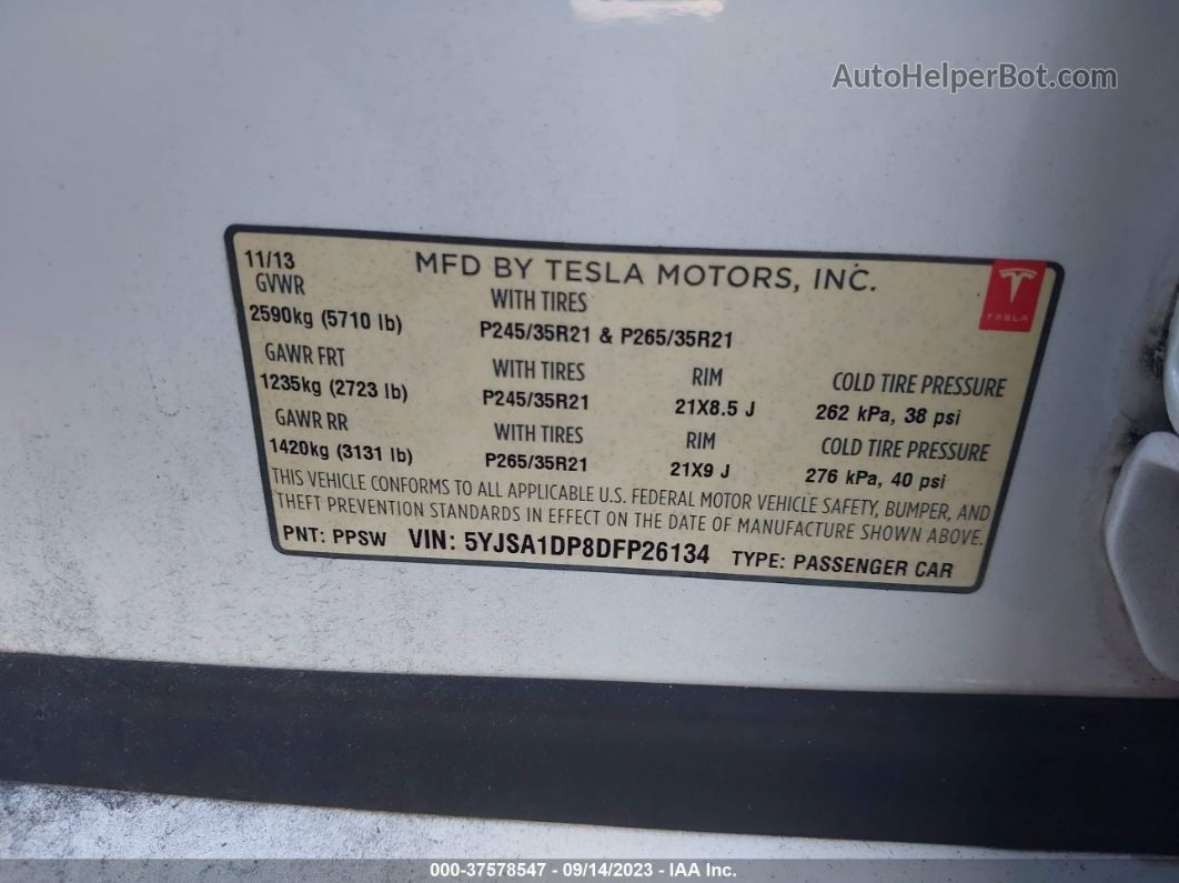 2013 Tesla Model S Performance White vin: 5YJSA1DP8DFP26134