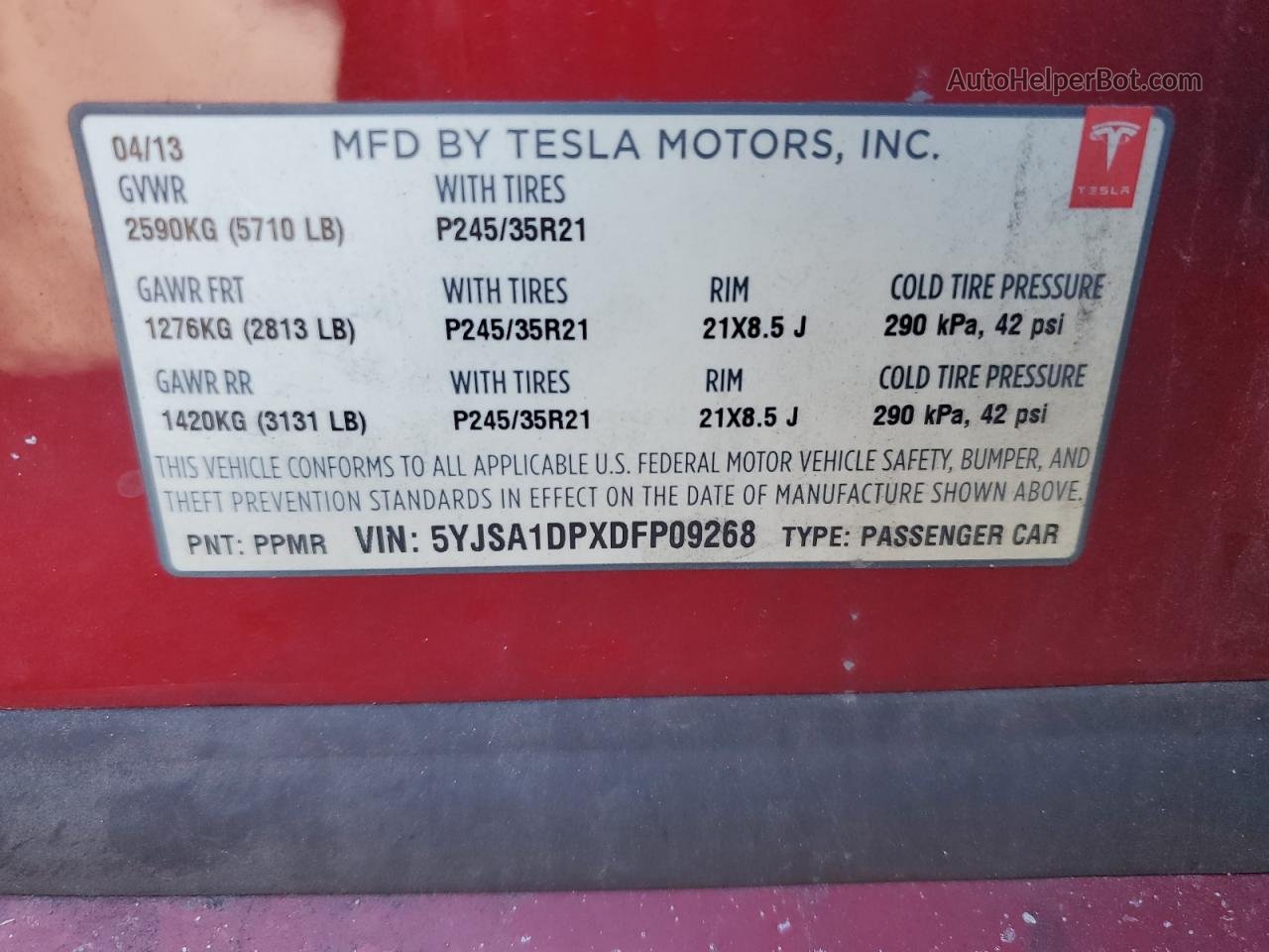 2013 Tesla Model S  Red vin: 5YJSA1DPXDFP09268