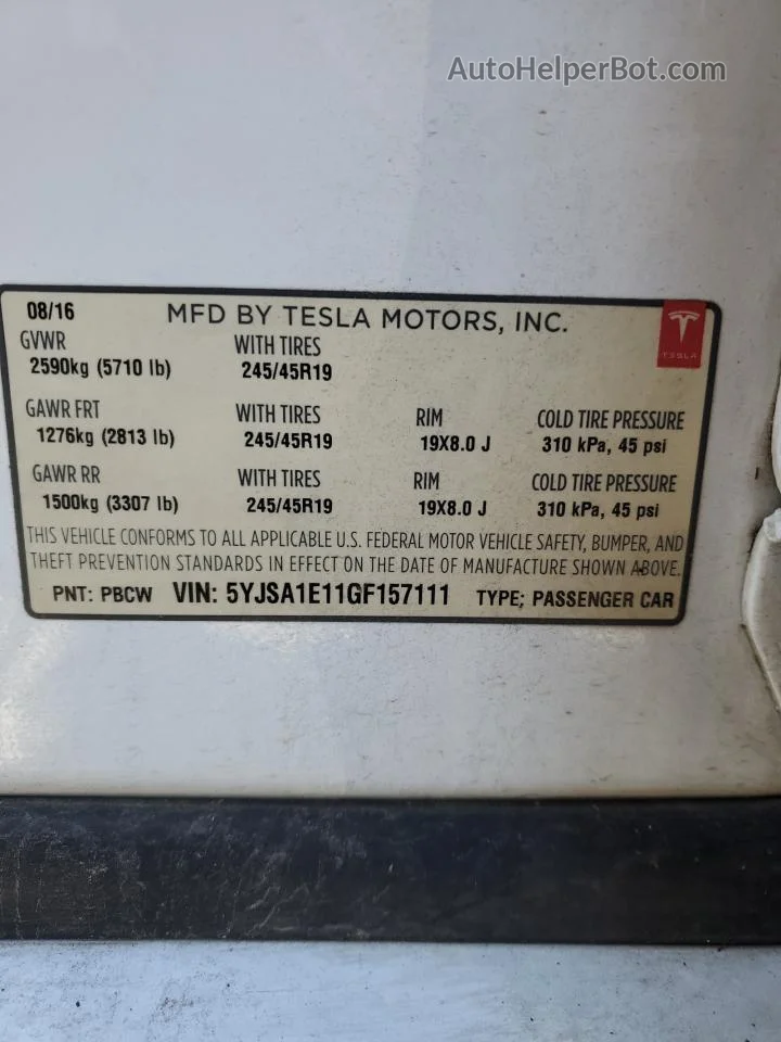 2016 Tesla Model S  Белый vin: 5YJSA1E11GF157111