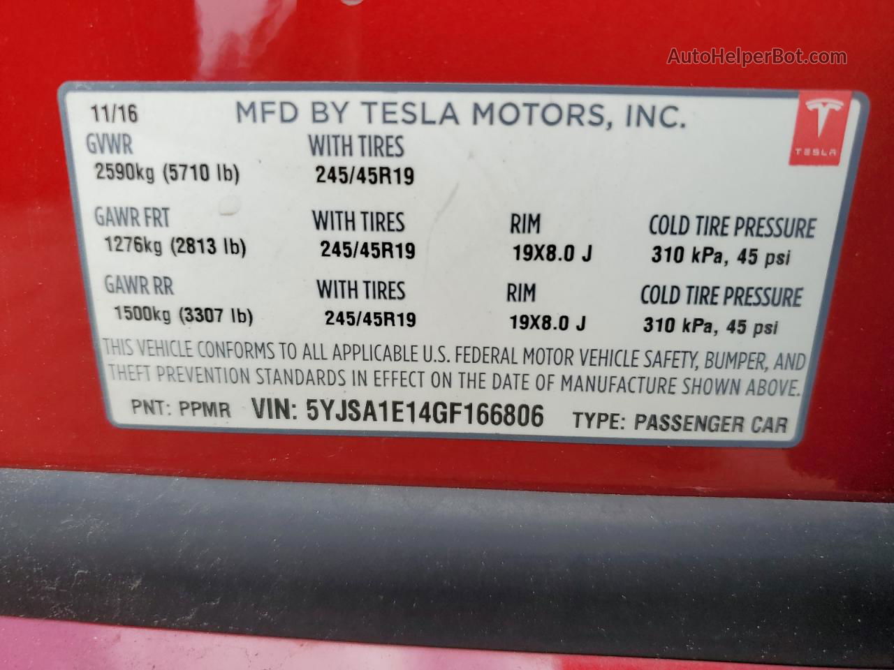 2016 Tesla Model S  Red vin: 5YJSA1E14GF166806