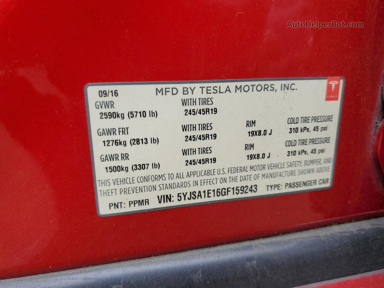2016 Tesla Model S  Red vin: 5YJSA1E16GF159243