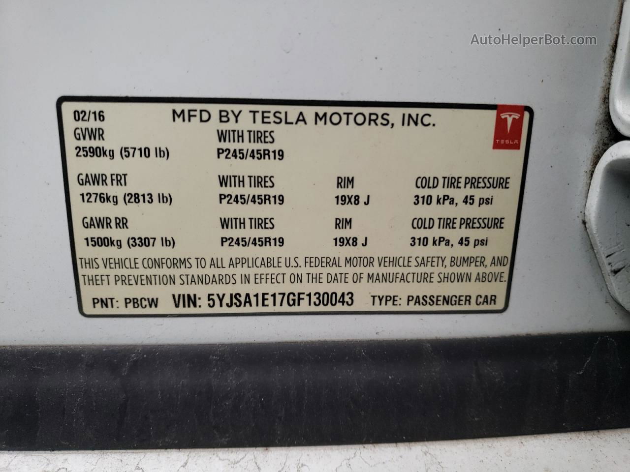 2016 Tesla Model S  Белый vin: 5YJSA1E17GF130043