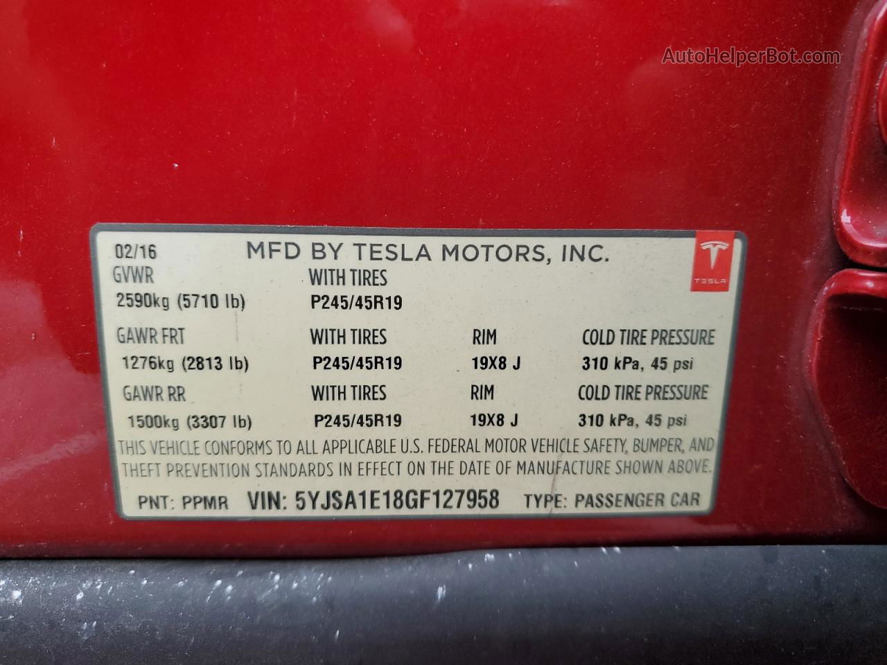 2016 Tesla Model S  Red vin: 5YJSA1E18GF127958