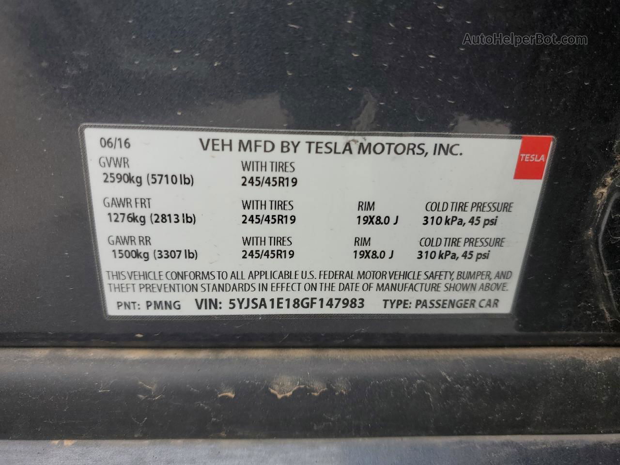 2016 Tesla Model S  Gray vin: 5YJSA1E18GF147983