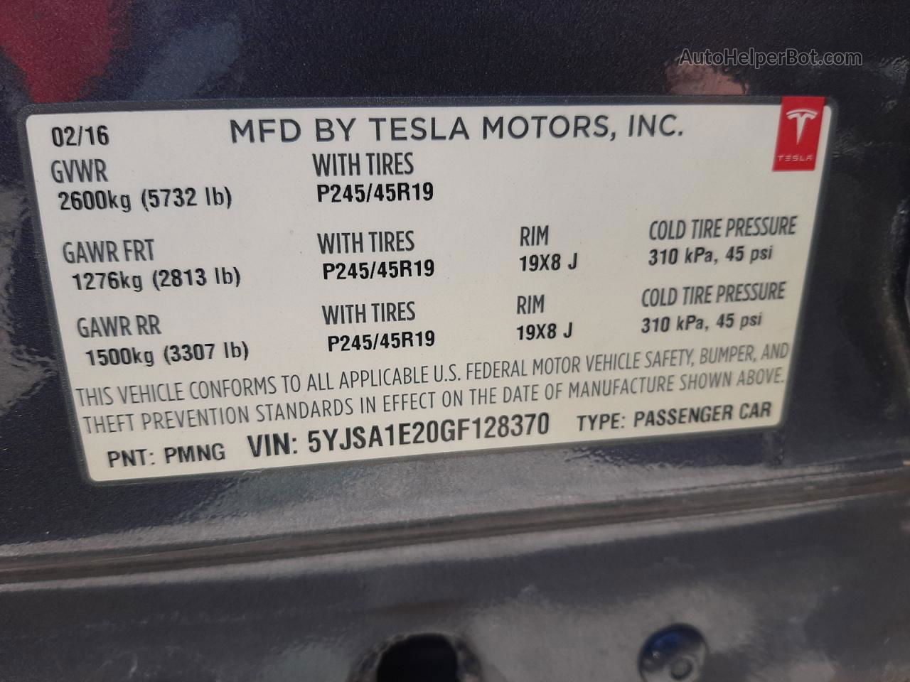 2016 Tesla Model S  Charcoal vin: 5YJSA1E20GF128370