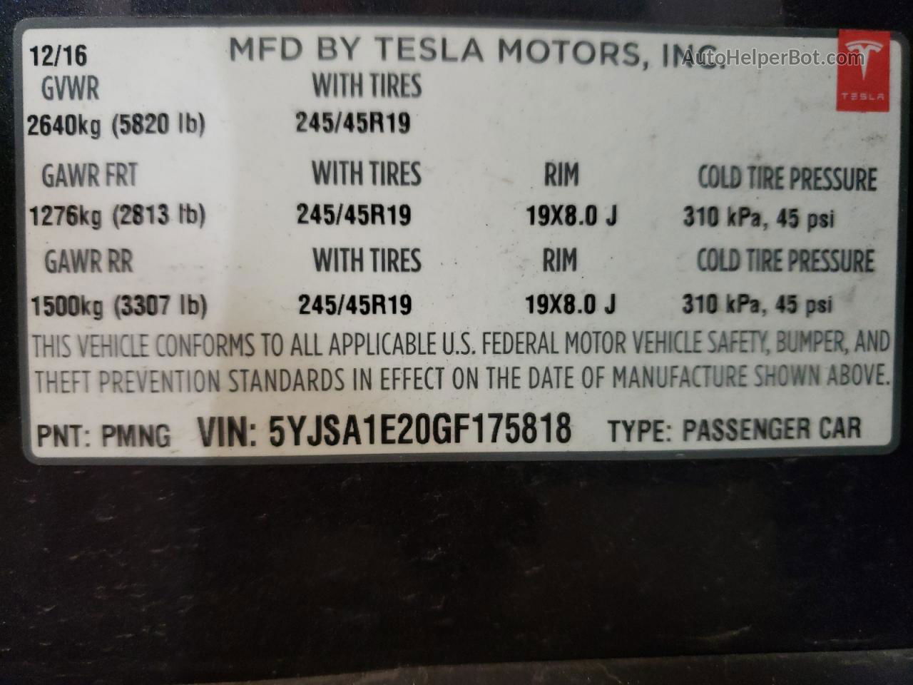 2016 Tesla Model S  Charcoal vin: 5YJSA1E20GF175818