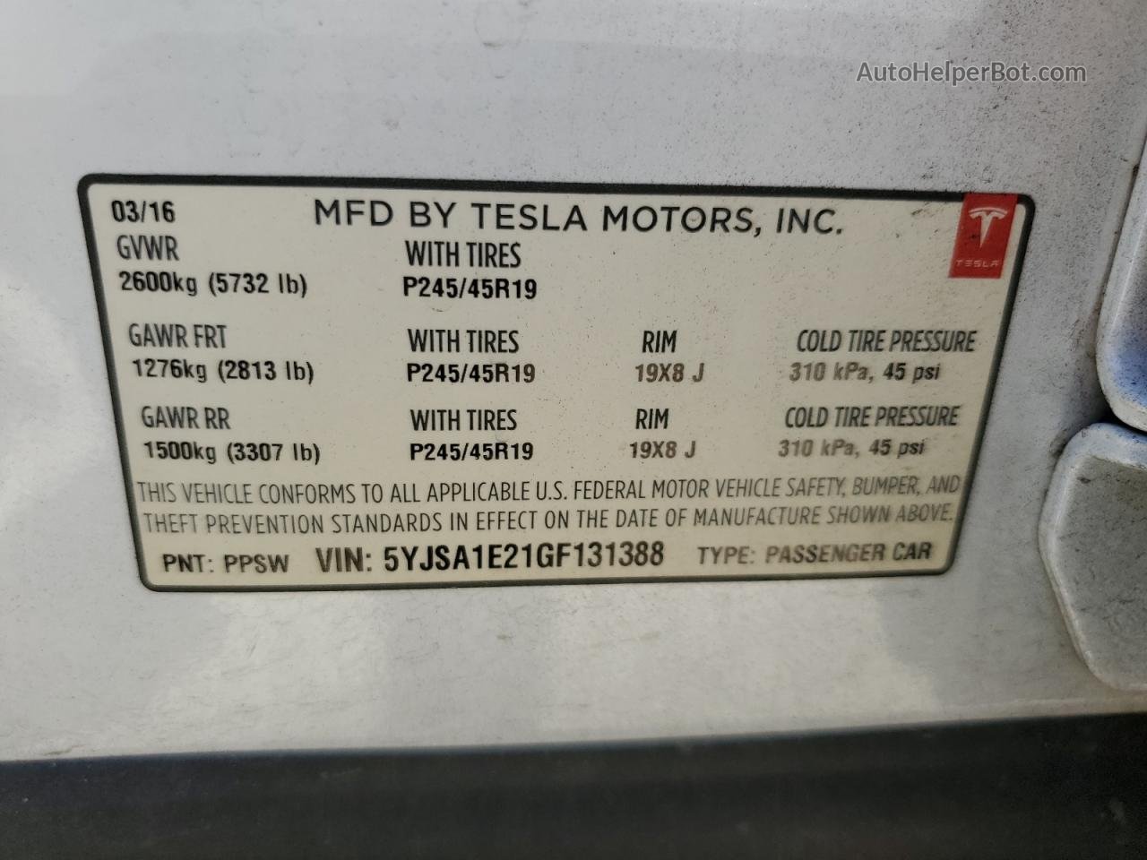 2016 Tesla Model S  Белый vin: 5YJSA1E21GF131388