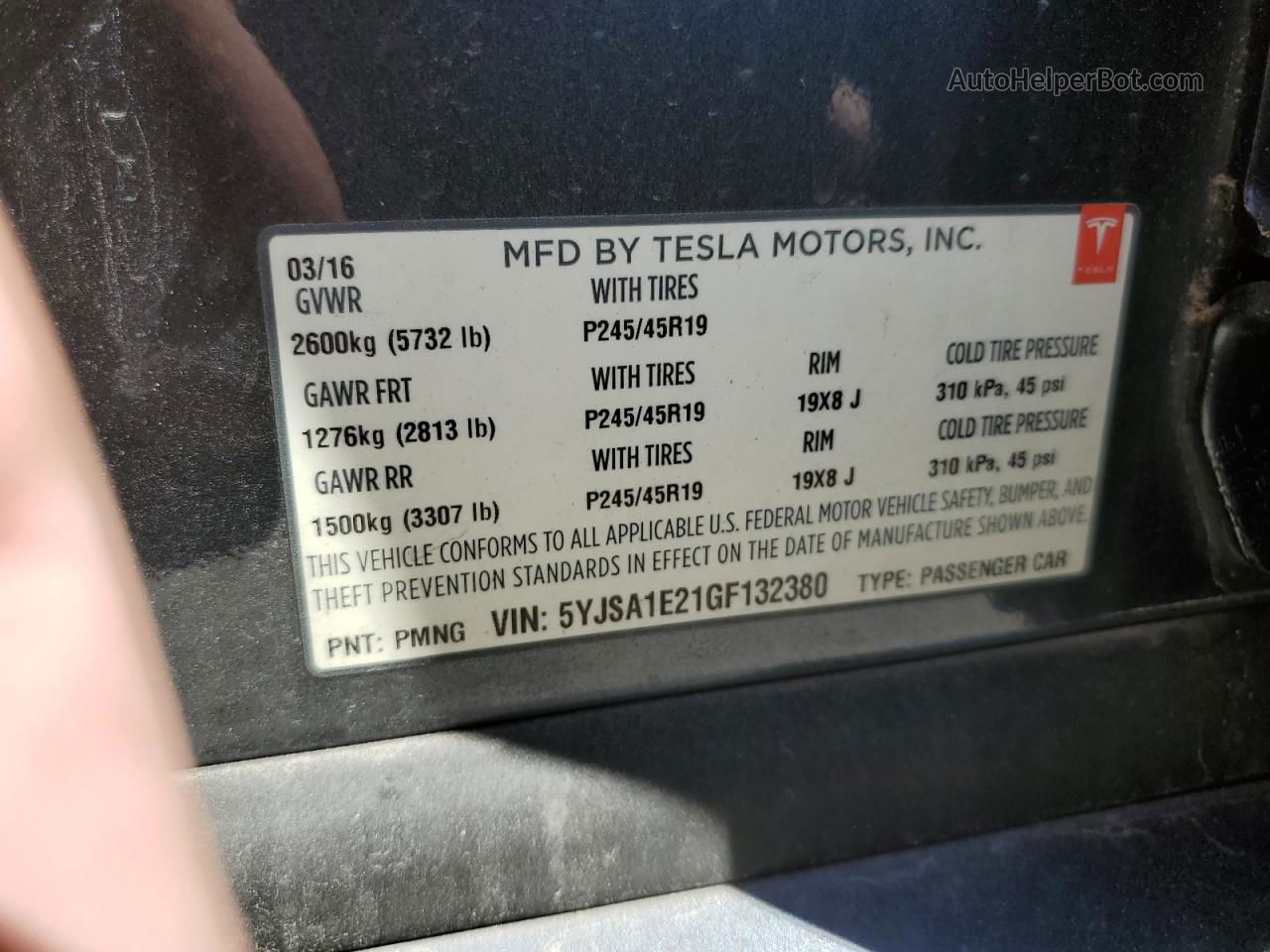 2016 Tesla Model S  Gray vin: 5YJSA1E21GF132380