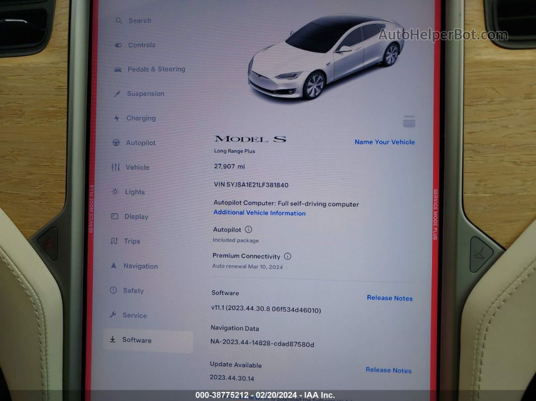 2020 Tesla Model S Long Range Dual Motor All-wheel Drive/long Range Plus Dual Motor All-wheel Drive White vin: 5YJSA1E21LF381840