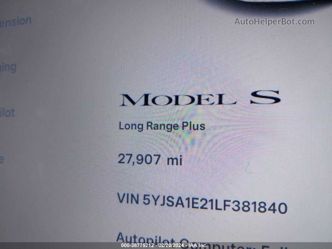 2020 Tesla Model S Long Range Dual Motor All-wheel Drive/long Range Plus Dual Motor All-wheel Drive White vin: 5YJSA1E21LF381840