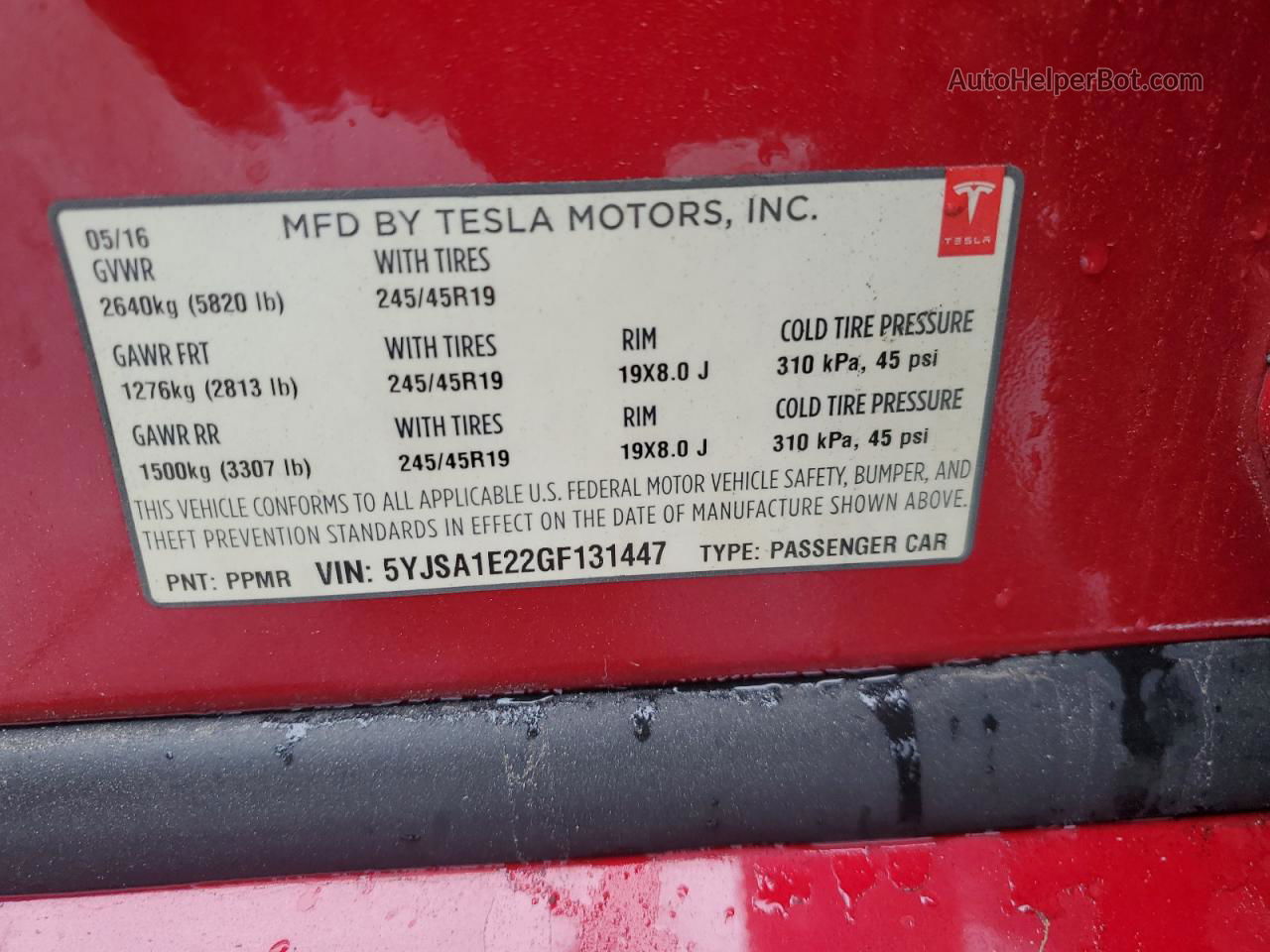 2016 Tesla Model S  Red vin: 5YJSA1E22GF131447