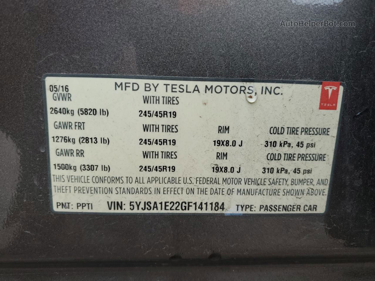 2016 Tesla Model S  Tan vin: 5YJSA1E22GF141184