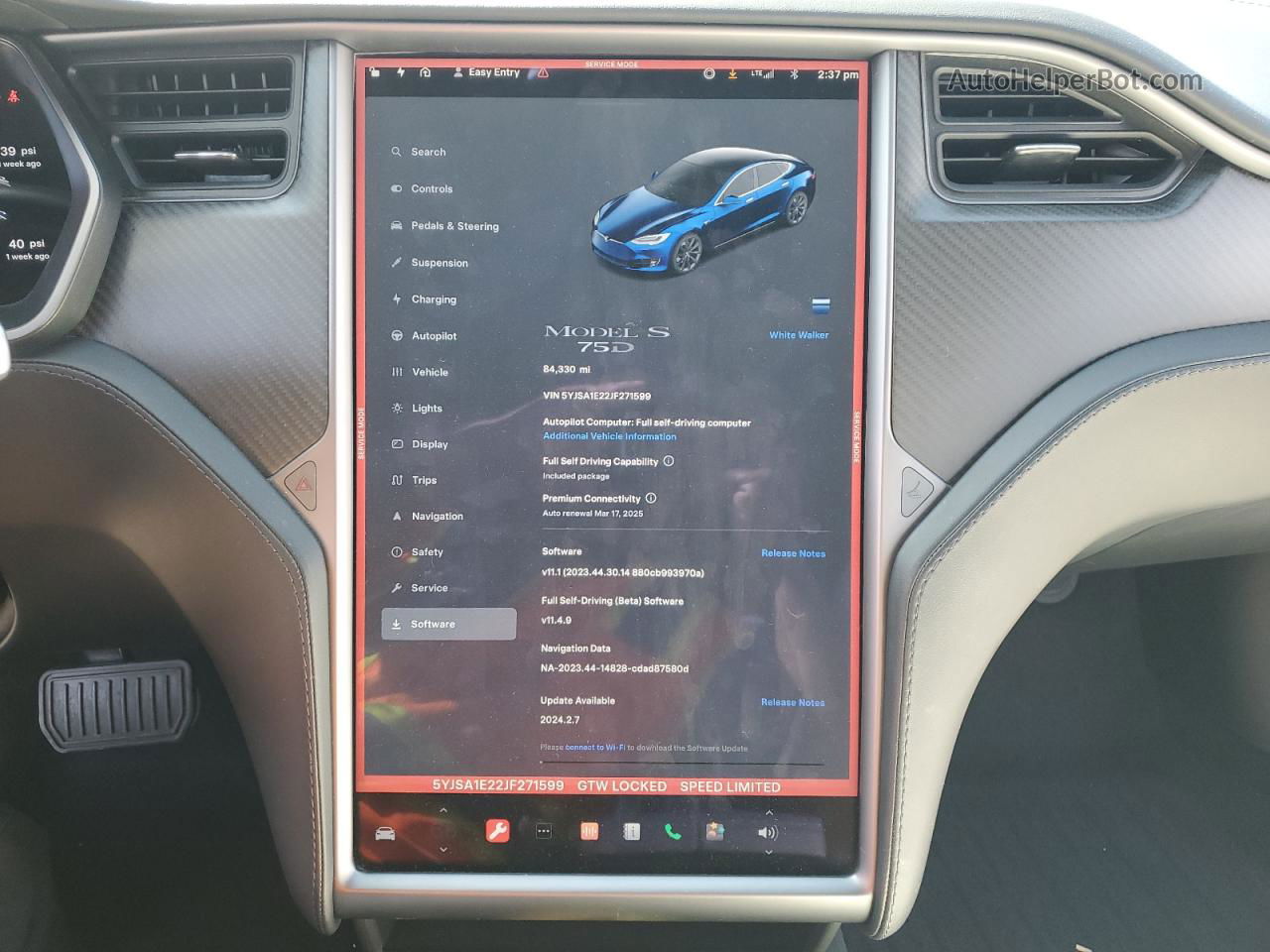 2018 Tesla Model S  Синий vin: 5YJSA1E22JF271599