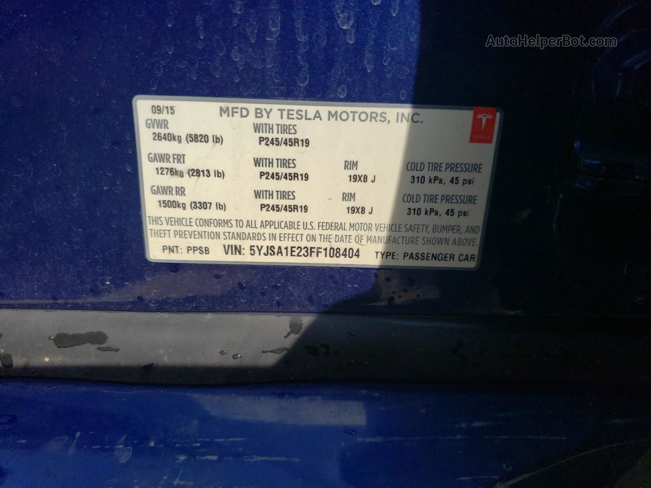 2015 Tesla Model S  Blue vin: 5YJSA1E23FF108404