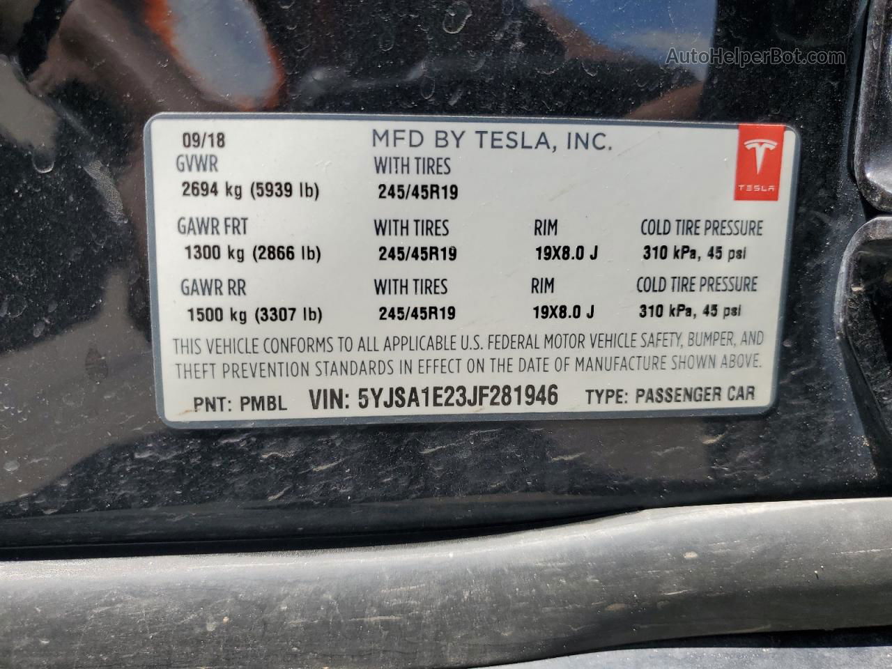 2018 Tesla Model S  Black vin: 5YJSA1E23JF281946