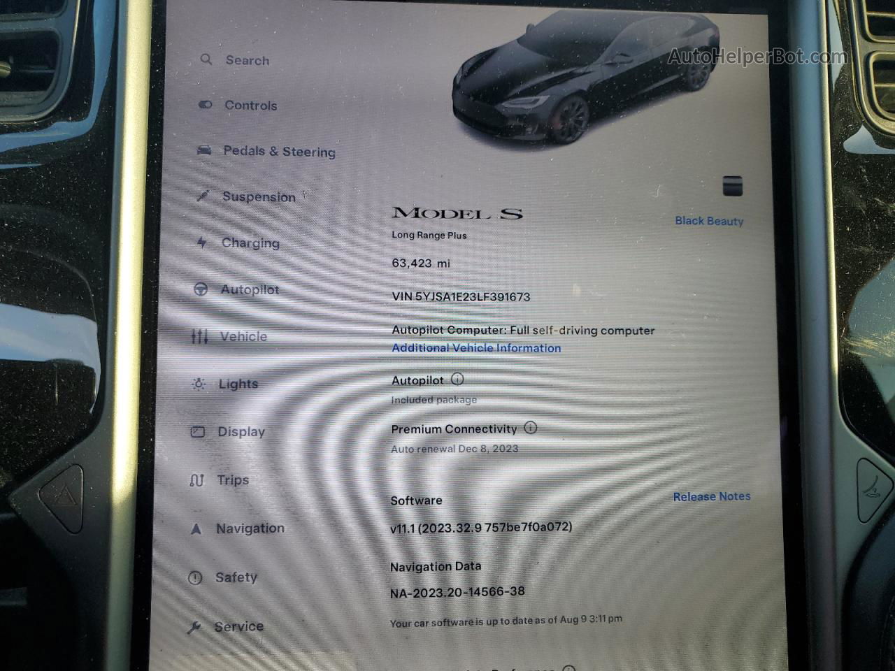 2020 Tesla Model S  Black vin: 5YJSA1E23LF391673