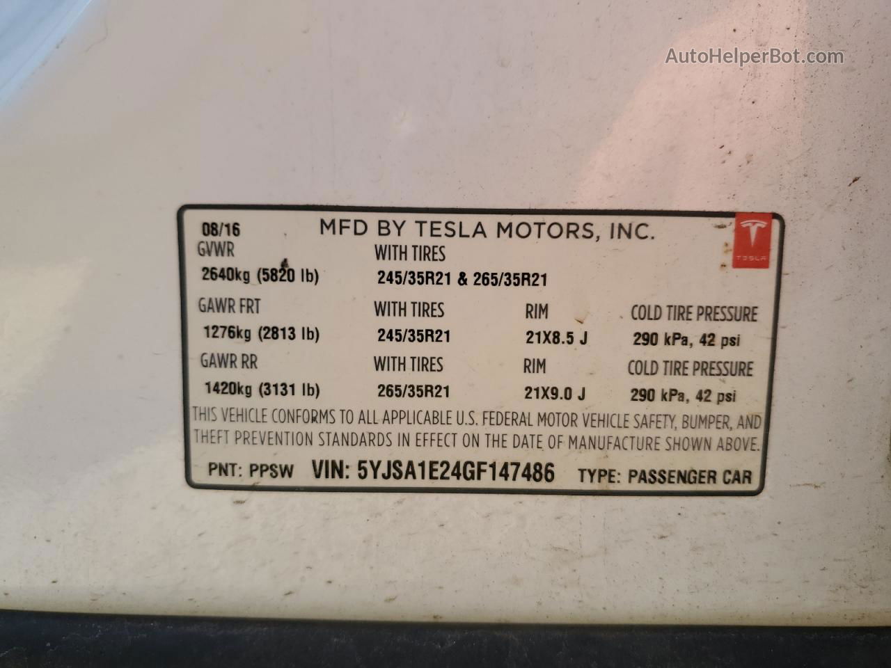 2016 Tesla Model S  Белый vin: 5YJSA1E24GF147486