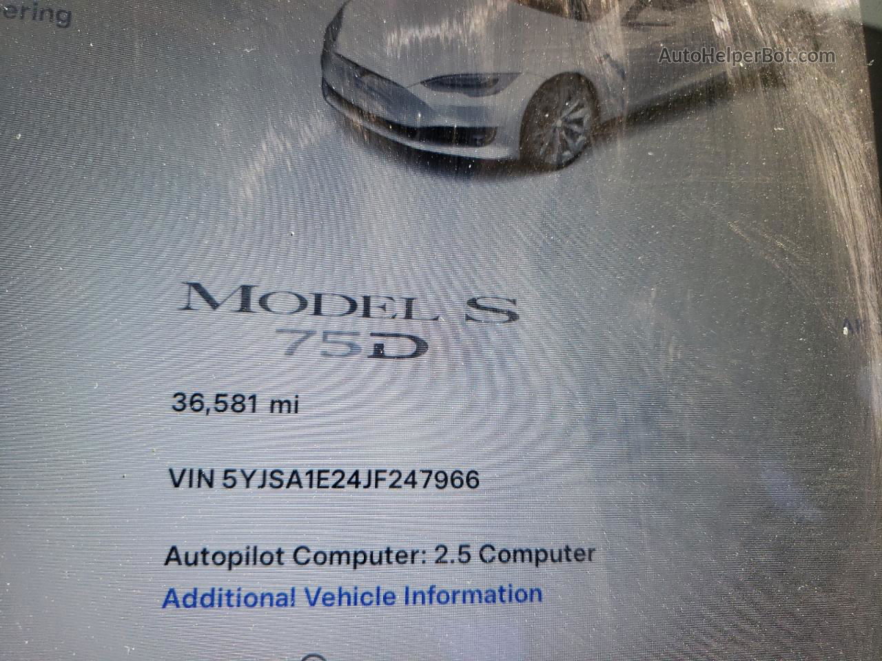 2018 Tesla Model S  White vin: 5YJSA1E24JF247966