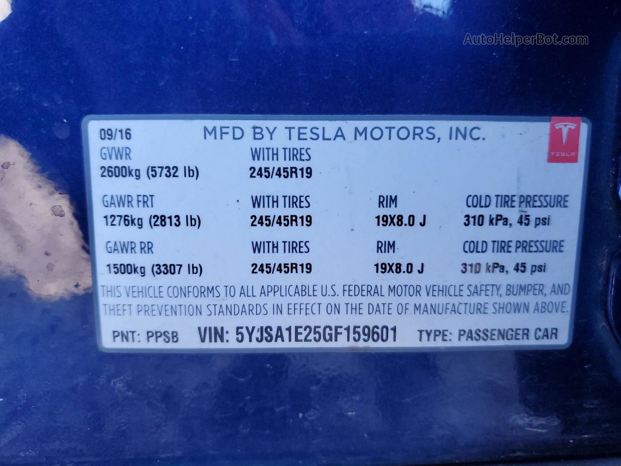 2016 Tesla Model S  Blue vin: 5YJSA1E25GF159601