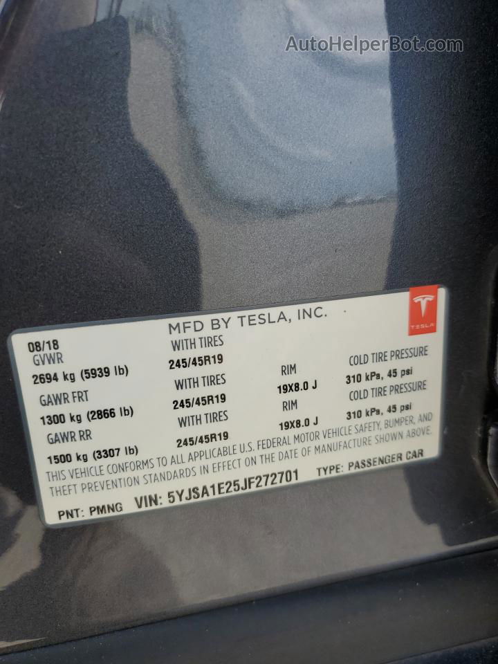 2018 Tesla Model S  Gray vin: 5YJSA1E25JF272701