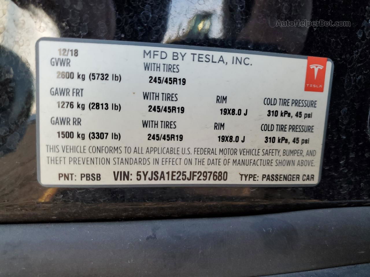 2018 Tesla Model S  Black vin: 5YJSA1E25JF297680