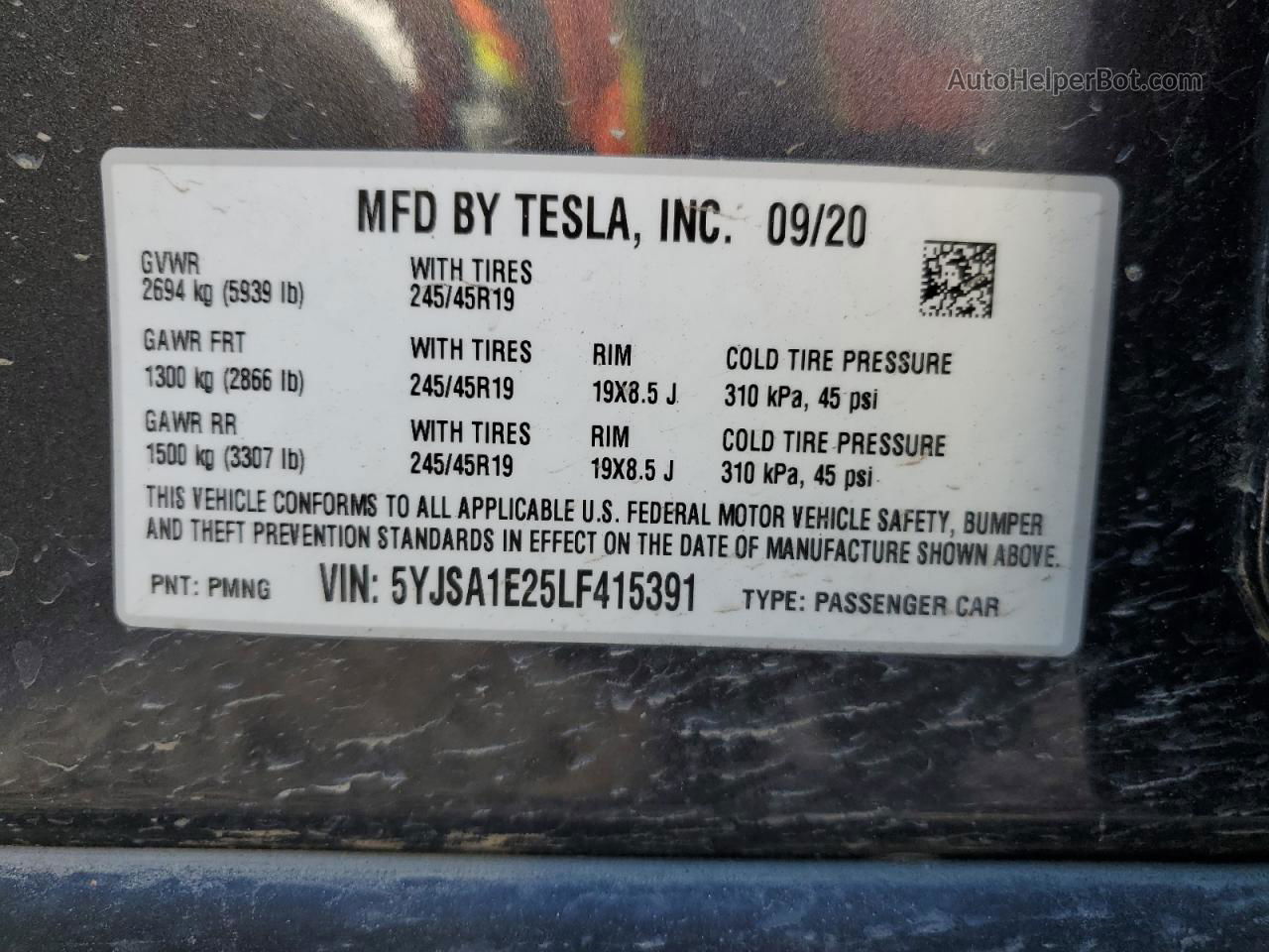 2020 Tesla Model S  Gray vin: 5YJSA1E25LF415391