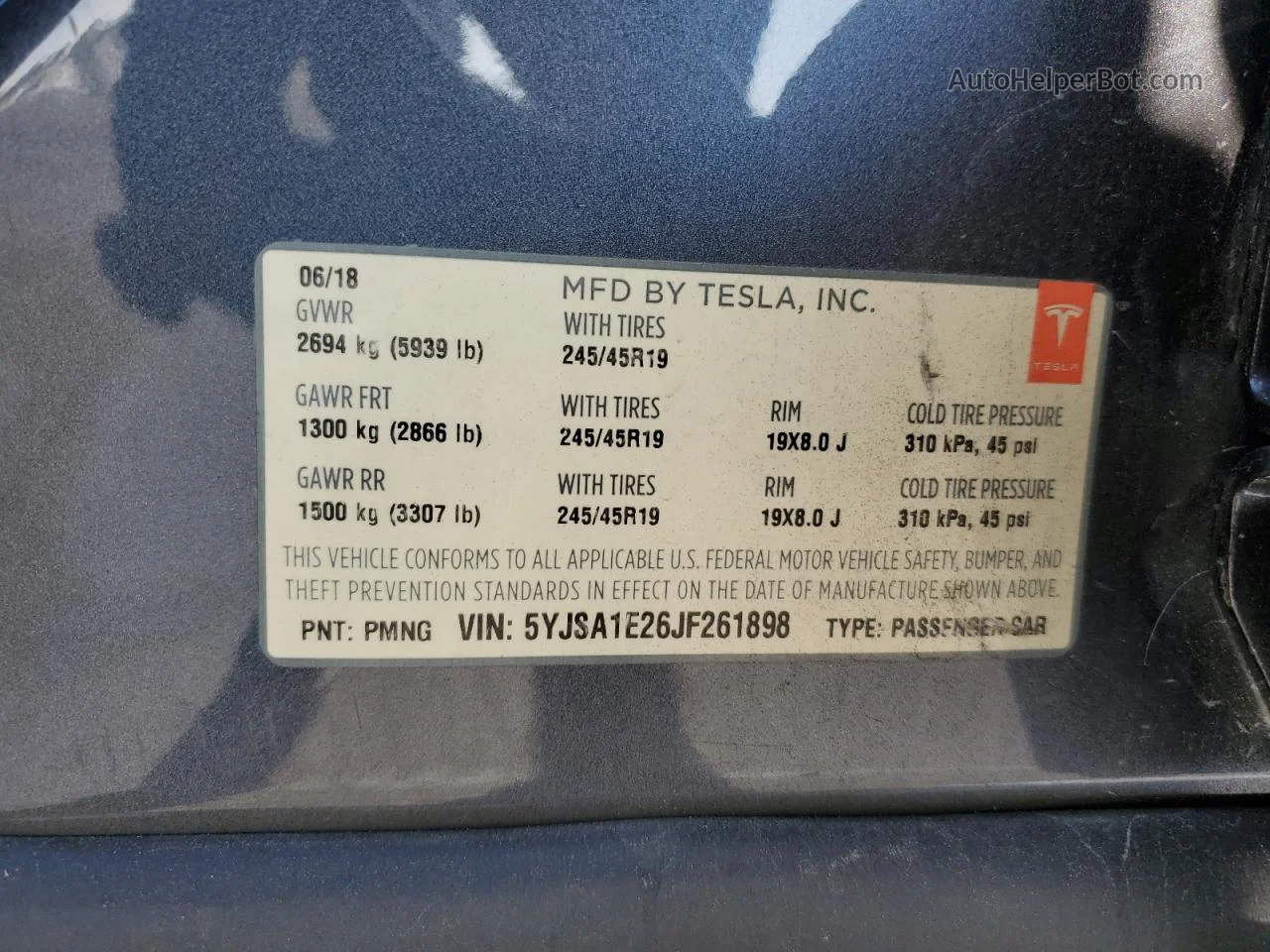 2018 Tesla Model S  Gray vin: 5YJSA1E26JF261898