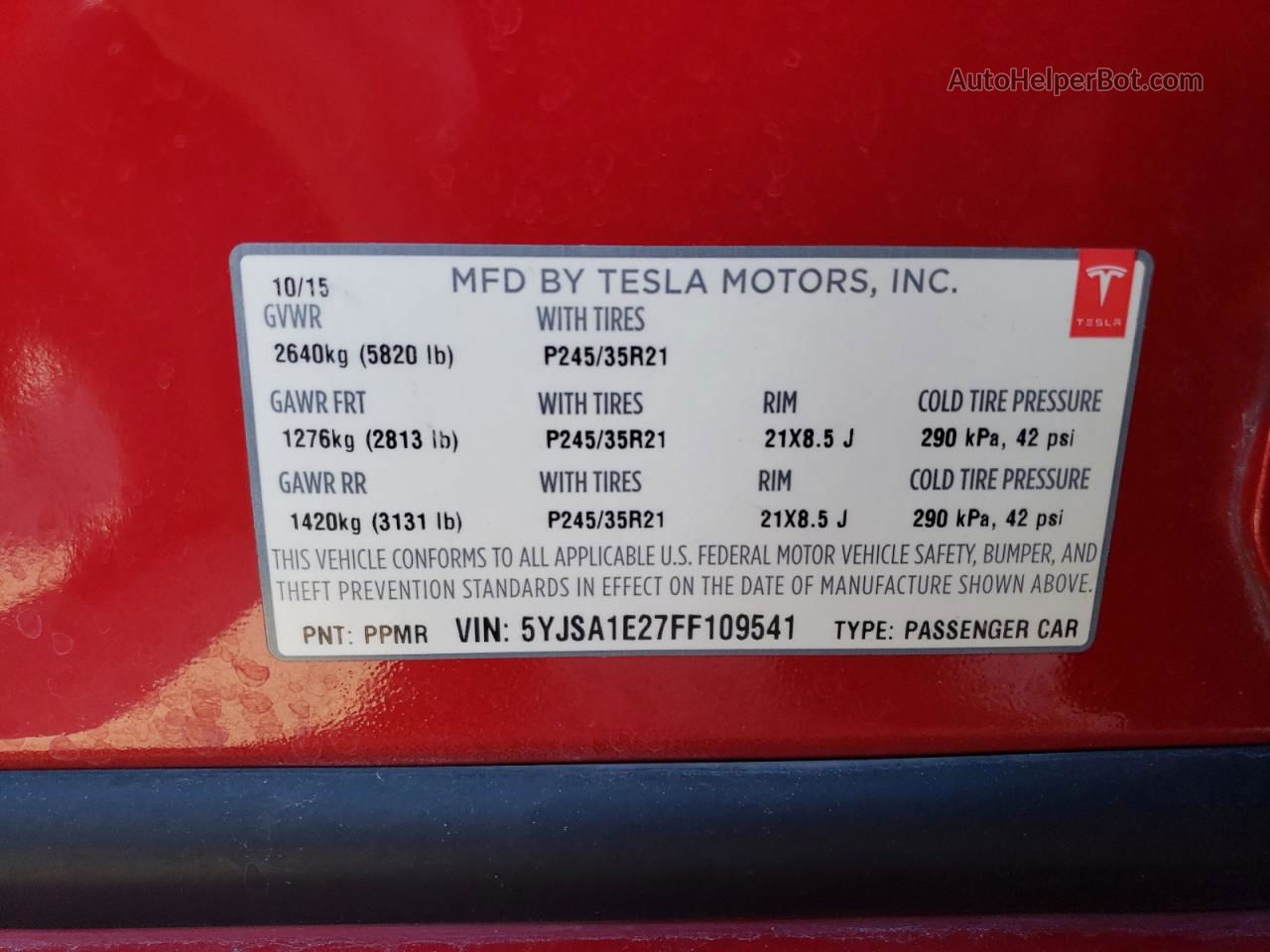 2015 Tesla Model S  Red vin: 5YJSA1E27FF109541