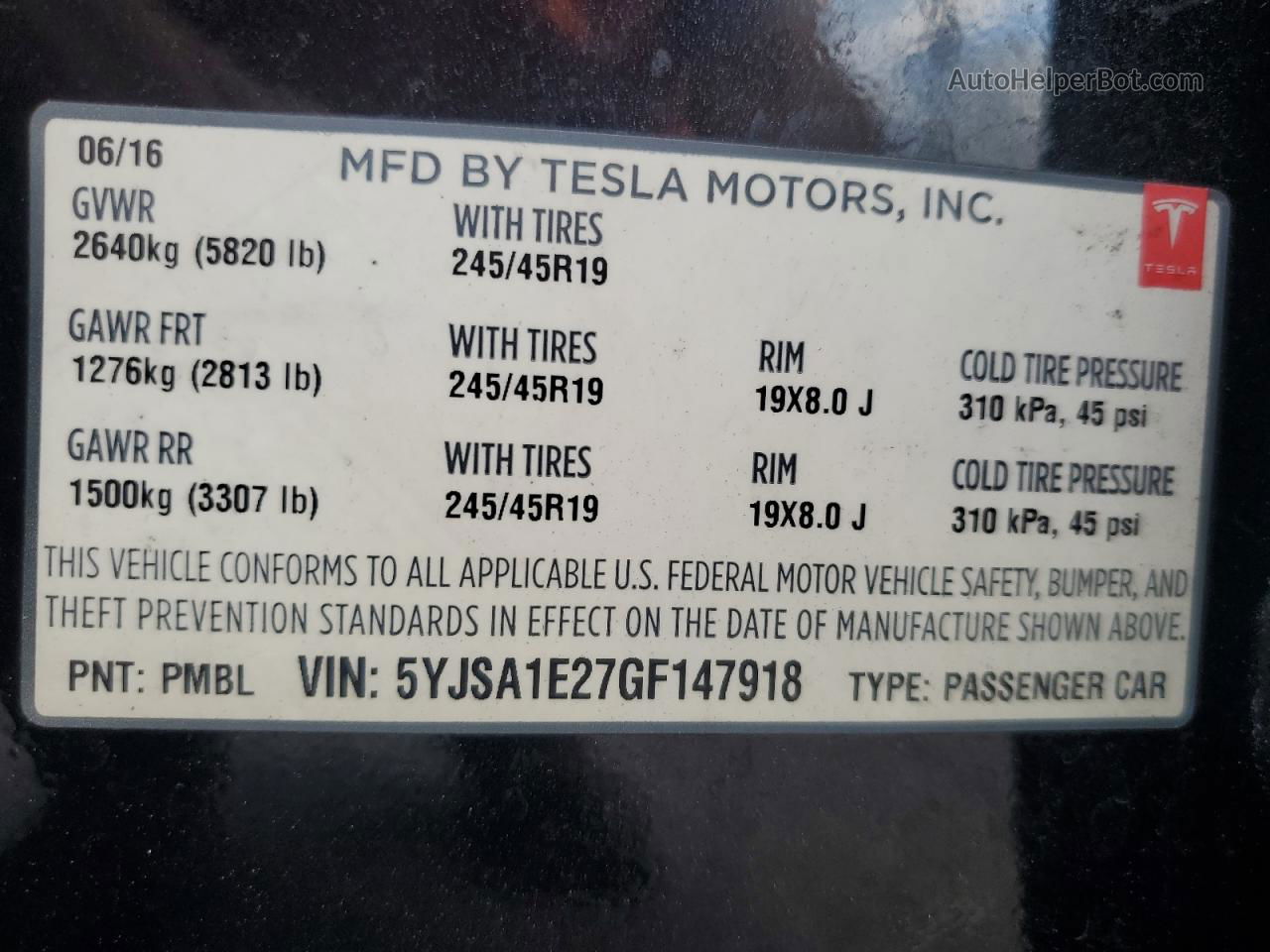 2016 Tesla Model S  Black vin: 5YJSA1E27GF147918