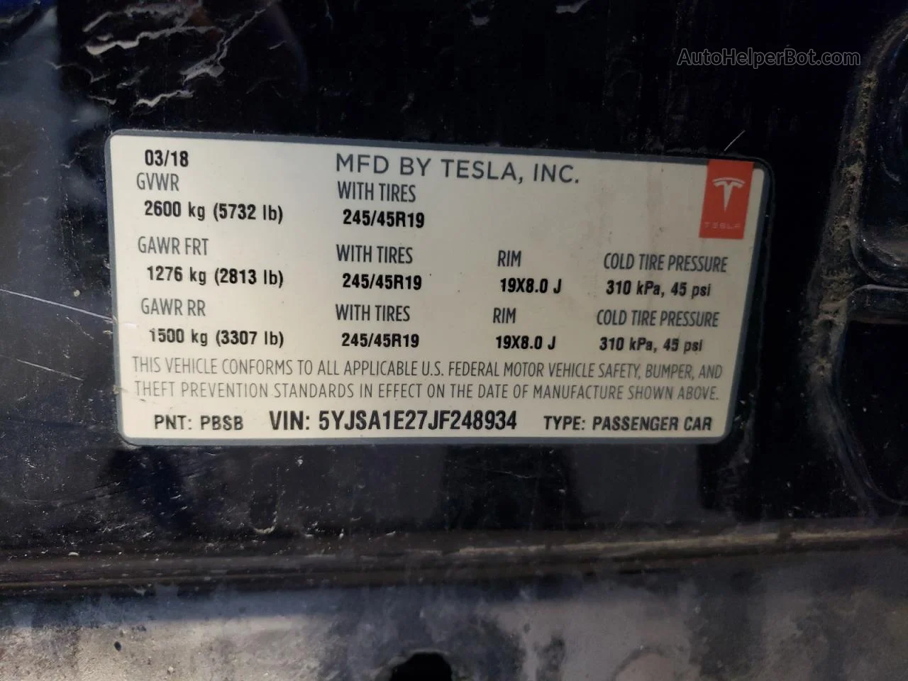 2018 Tesla Model S  Black vin: 5YJSA1E27JF248934