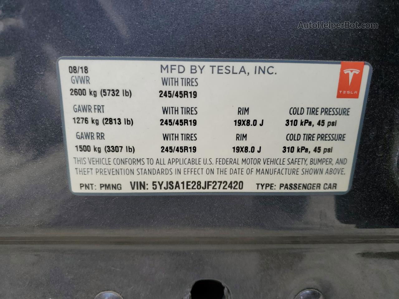 2018 Tesla Model S  Charcoal vin: 5YJSA1E28JF272420