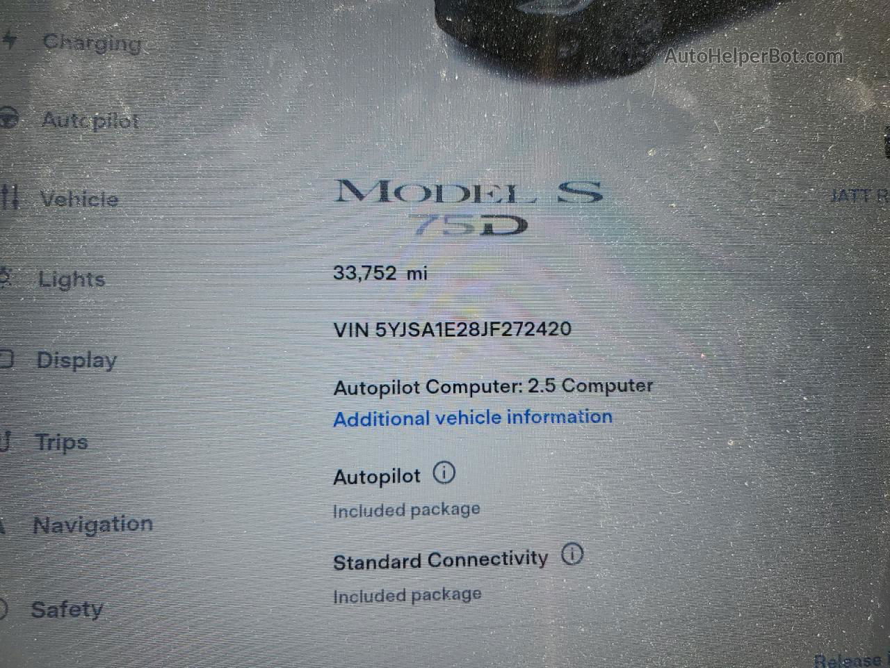 2018 Tesla Model S  Угольный vin: 5YJSA1E28JF272420