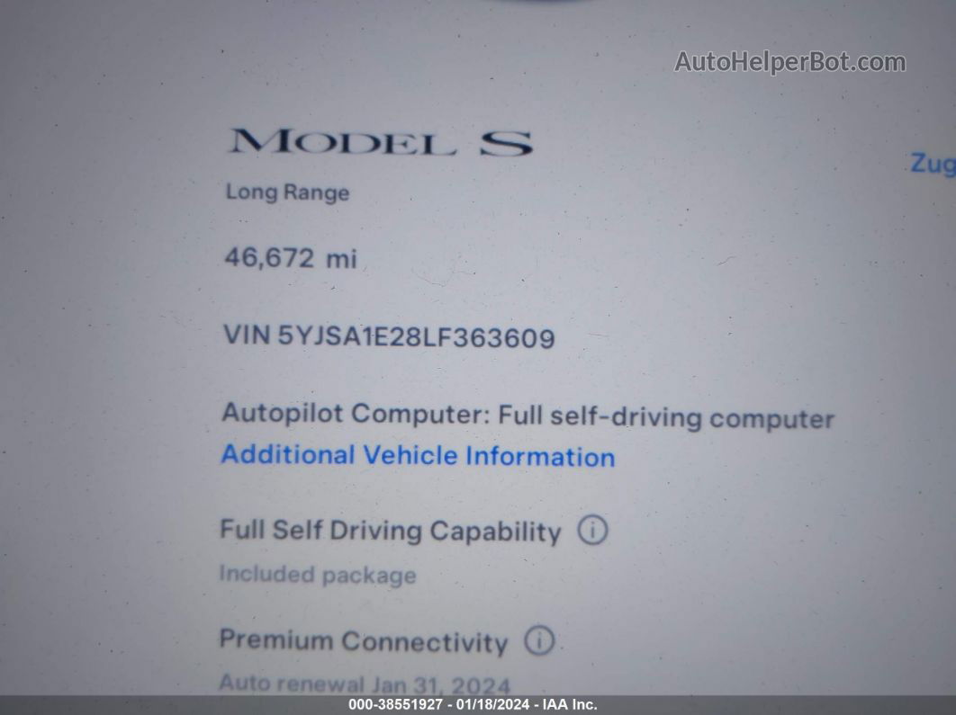 2020 Tesla Model S Long Range Dual Motor All-wheel Drive/long Range Plus Dual Motor All-wheel Drive Blue vin: 5YJSA1E28LF363609