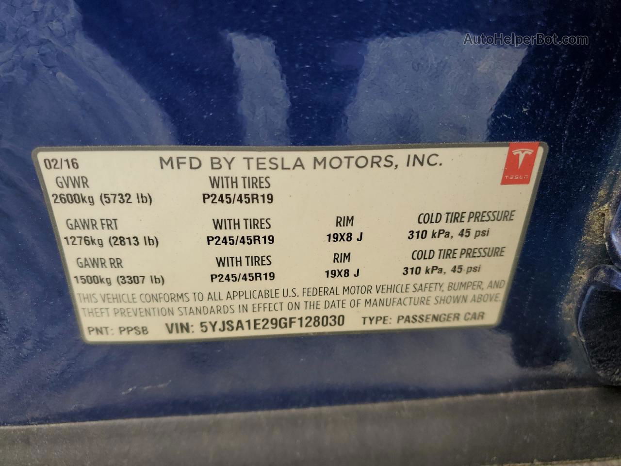 2016 Tesla Model S  Blue vin: 5YJSA1E29GF128030