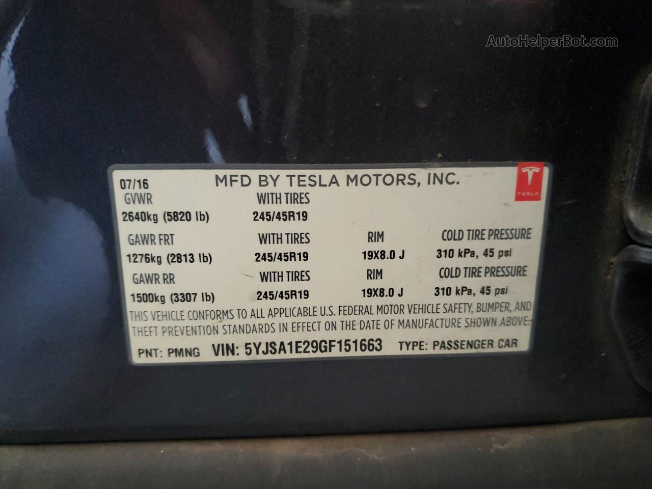 2016 Tesla Model S  Gray vin: 5YJSA1E29GF151663