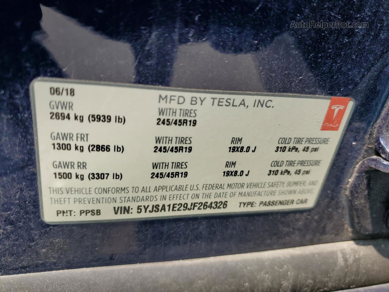 2018 Tesla Model S  Blue vin: 5YJSA1E29JF264326