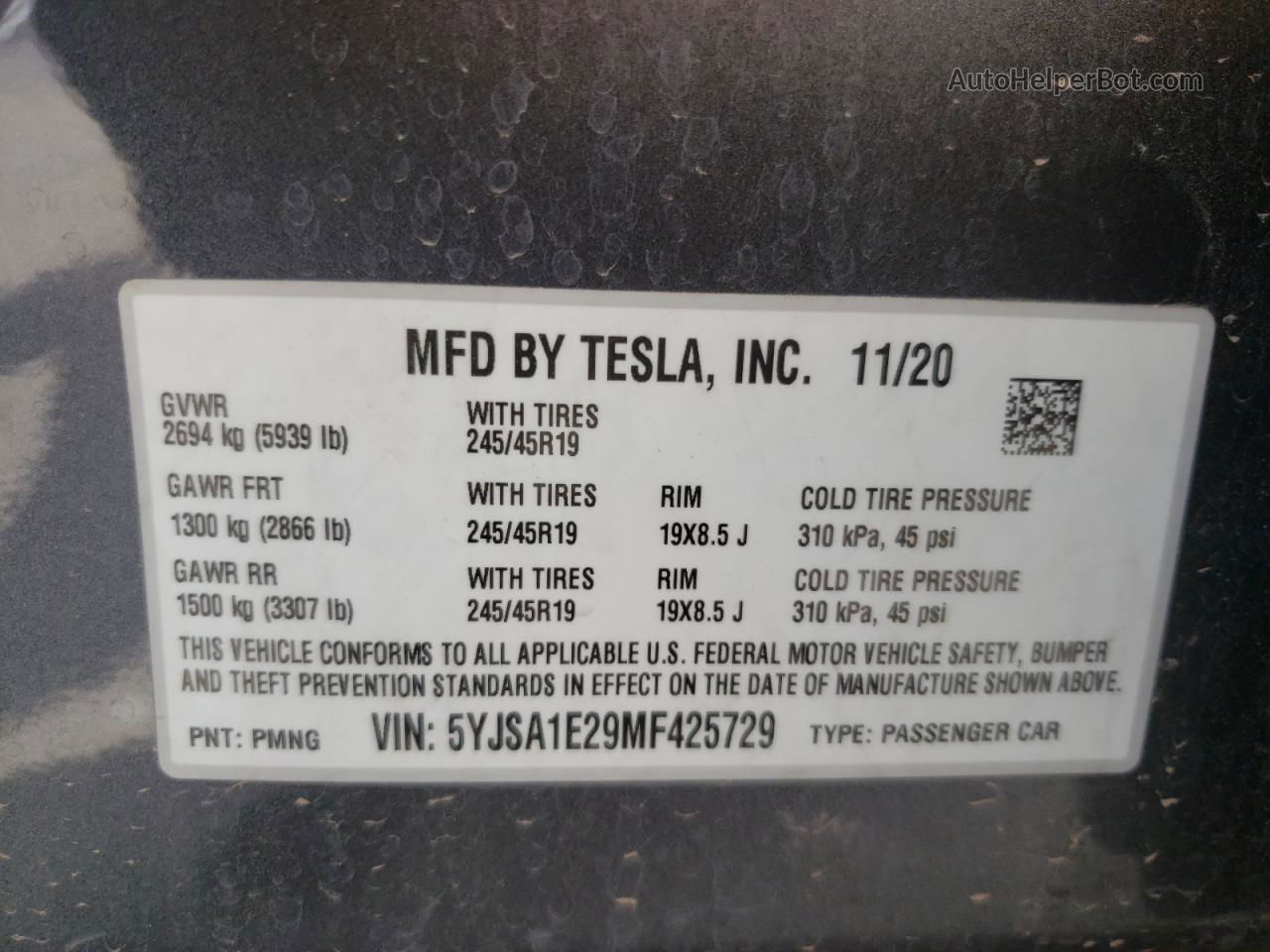 2021 Tesla Model S  Gray vin: 5YJSA1E29MF425729