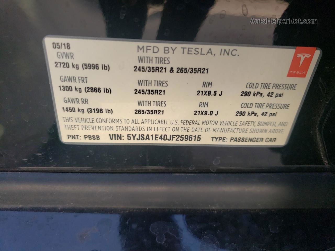 2018 Tesla Model S  Black vin: 5YJSA1E40JF259615