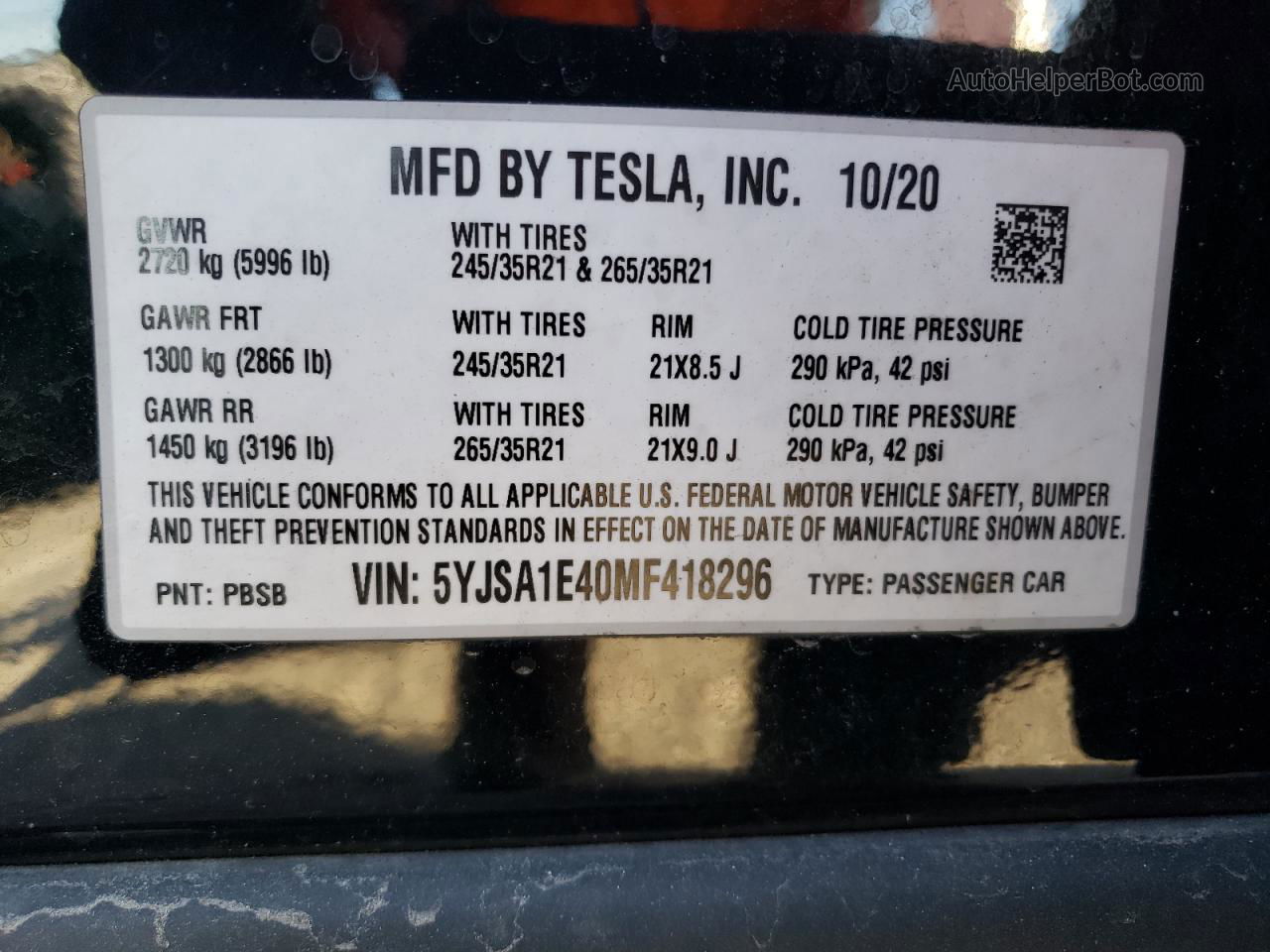 2021 Tesla Model S  Black vin: 5YJSA1E40MF418296