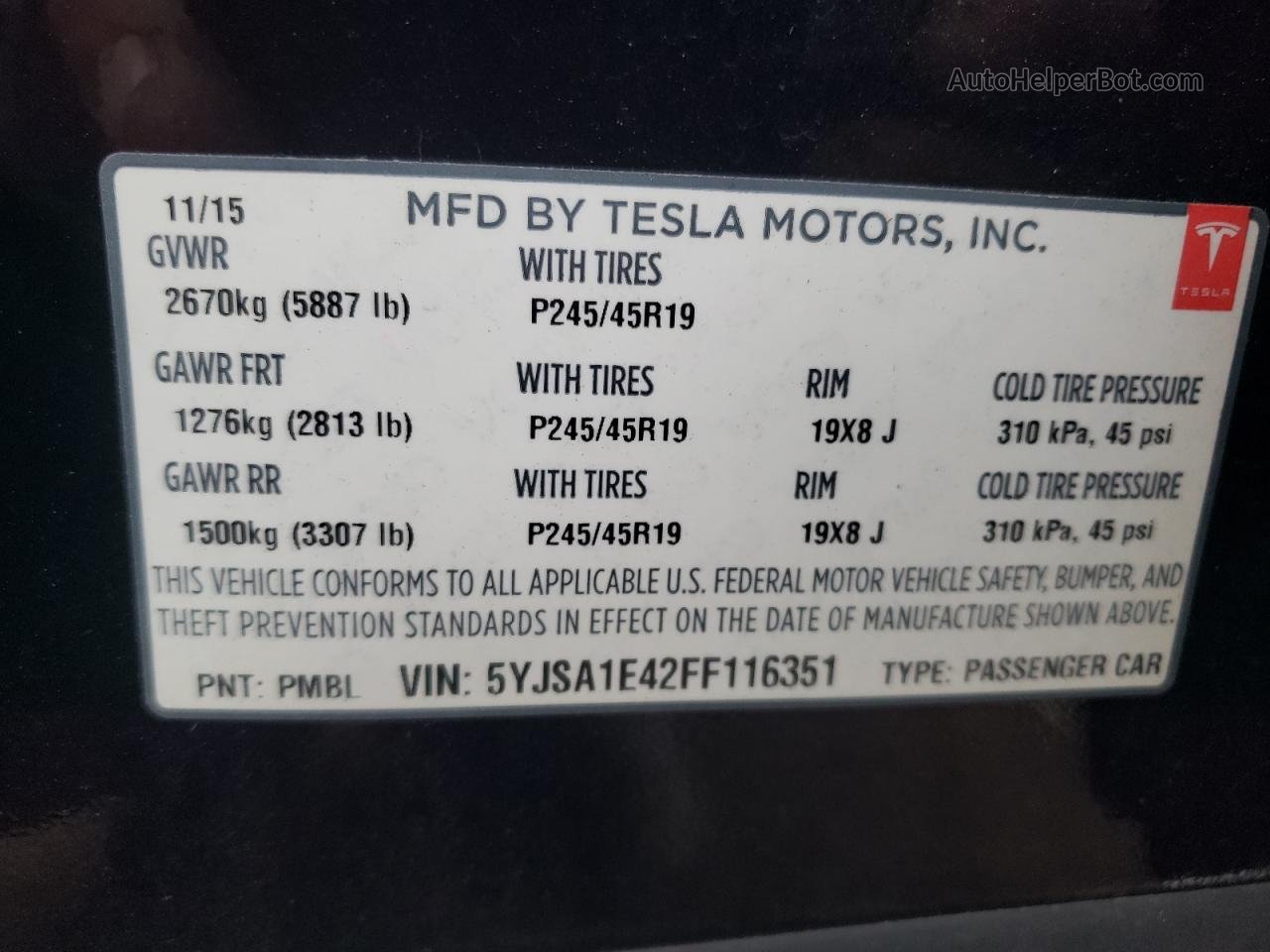 2015 Tesla Model S  Черный vin: 5YJSA1E42FF116351