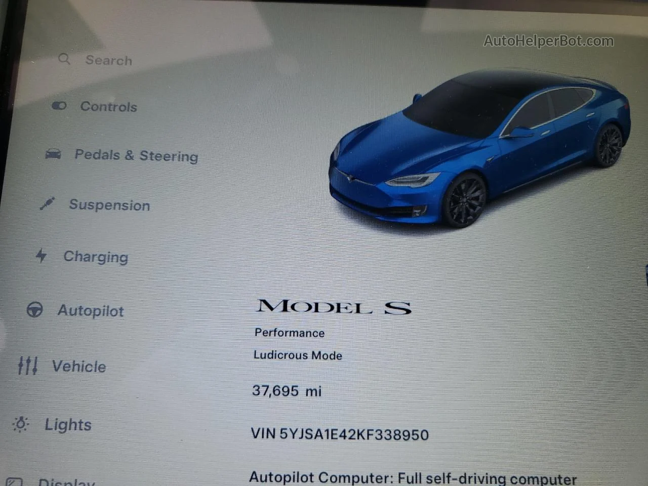 2019 Tesla Model S  Синий vin: 5YJSA1E42KF338950